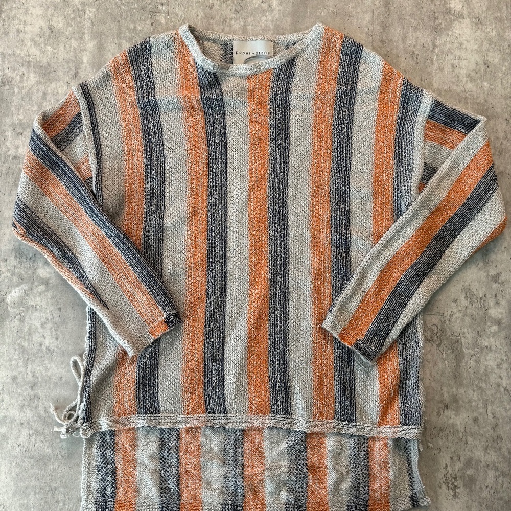 Bohemian hippie lightweight striped sweater high low hem casual womens M